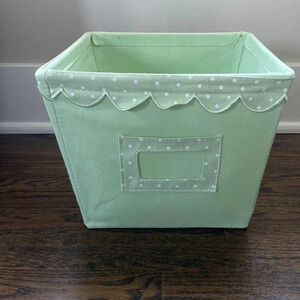 Pottery Barn green polkadot bin storage fabric